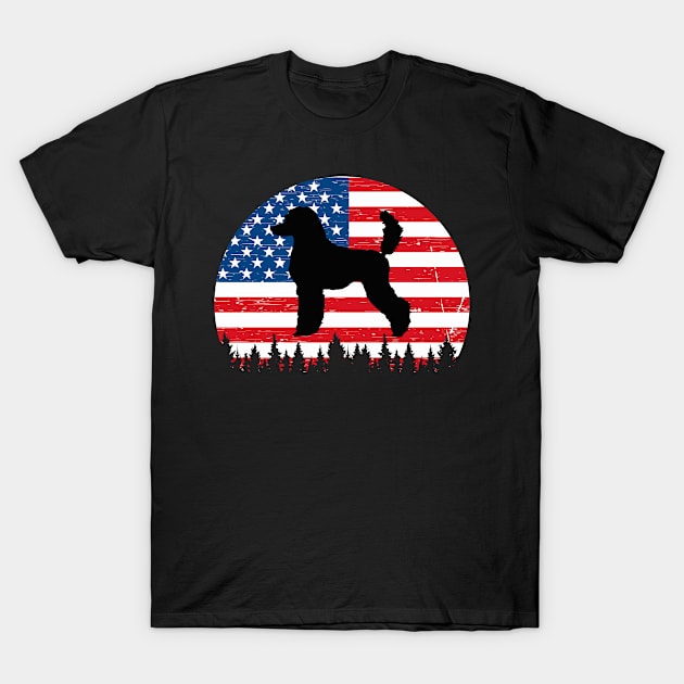 Vintage Retro Poodles American Flag 4th of July Gifts T-Shirt by JaroszkowskaAnnass